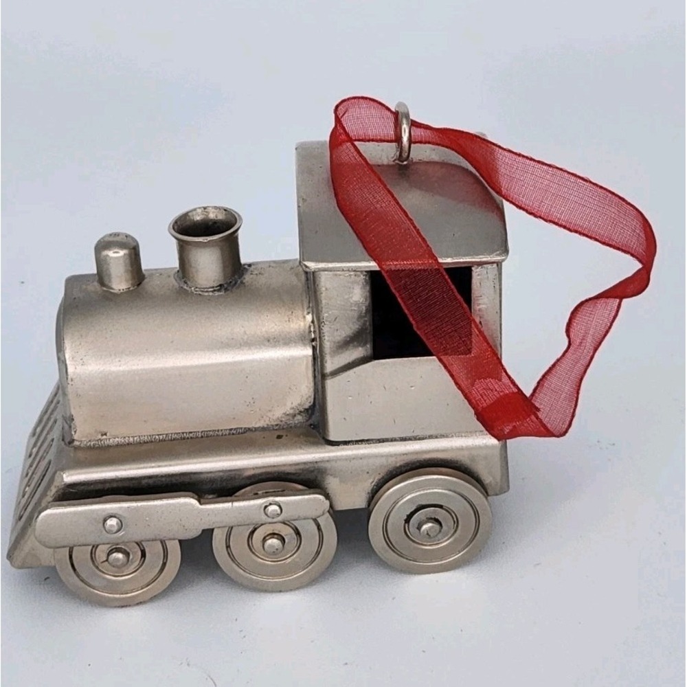 Heavy Silvertone Train Christmas Ornament Made In India